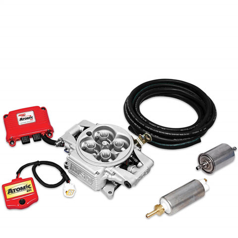 MSD Atomic EFI Master Kit; Carburetor Replacement Upgrade To EFI TBI w/ Fuel System; Incl. Throttle Body/Power Module/Wide Band O2 Sensor/Handheld Programmer/Fuel Pump Kit PN[2920];