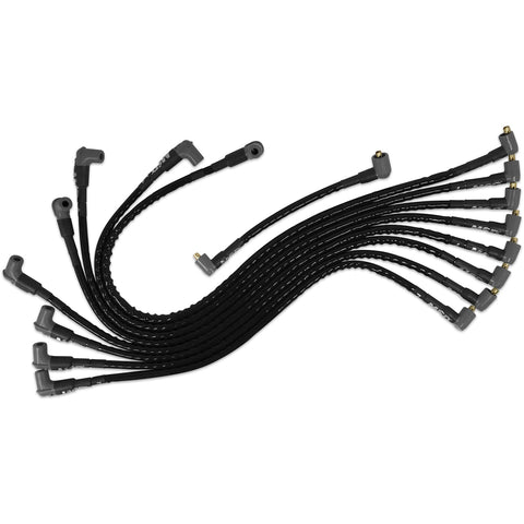 MSD Race Tailored Wire Set; 8.5mm Super Conductor; High Temp Silicone-Fiberglass Sleeving; Fits Race Engine w/Under Exhaust Wires w/Socket Type Ends;