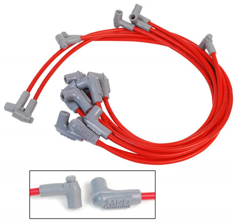 MSD Custom Spark Plug Wire Set; 8.5mm; Red; Fits Corvette w/HEI Ignition; 90 Degree Angle Boots;