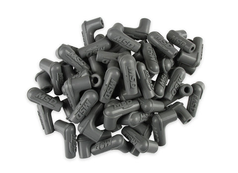 MSD Spark Plug Boots; 90 Degree w/MSD Logo; Gray Silicone; 50 Piece;