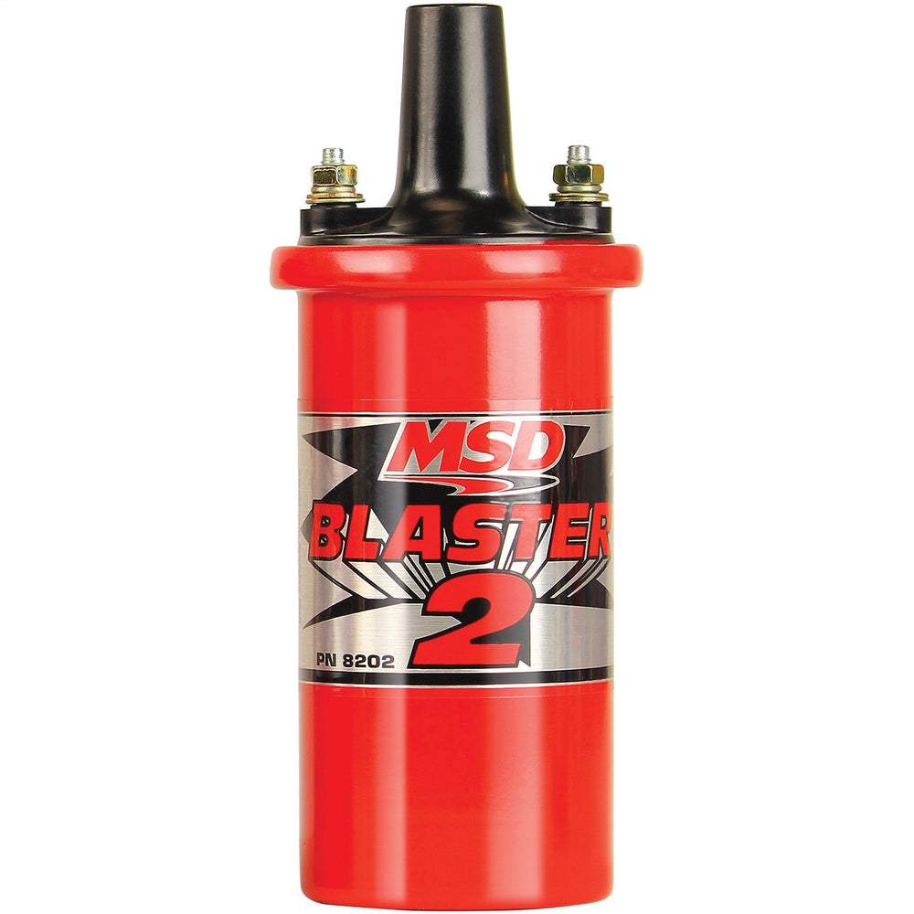 MSD Blaster 2 Ignition Coil; High Performance; w/MSD 6 Series; 8 mH Inductance; 45000 Max Volts; 140mA Peak Current; 350 uS Spark Duration; 100:1 Turns Ratio; Red;