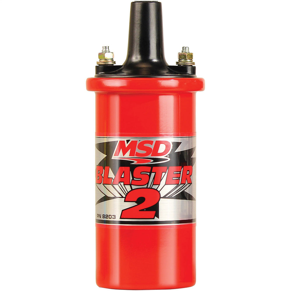 MSD Blaster 2 Ignition Coil; Incl. Ballast Resistor For Stock Applications; 8 mH Inductance; 45000 Max Volts; 140mA Peak Current; 350 uS Spark Duration; 100:1 Turns Ratio; Red;