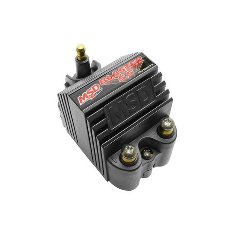 MSD Blaster SS Ignition Coil; Compact Design; 6.9 mH Inductance; 300 mA Peak Current; 220 uS Spark Duration; 70:1 Turns Ratio; Black;