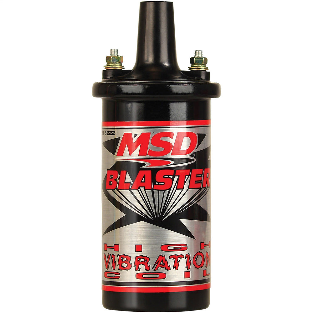 MSD Blaster High Vibration Ignition Coil; 8 mH Inductance; 45000 Max Voltage; 140 MA Peak Current; 350 uS Spark Duration; 100L1 Turns Ratio; Black;