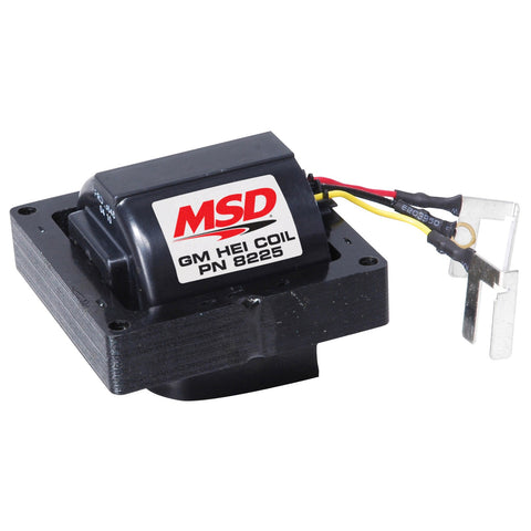 MSD GM HEI Distributor Coil; 3.5 mH Inductance; 42000 Max Voltage; 200mA Peak Current; 0.31 ohms Primary/9.2K ohms Secondary Resistance; 200 uS Spark Duration; 70:1 Turns Ratio; Black;