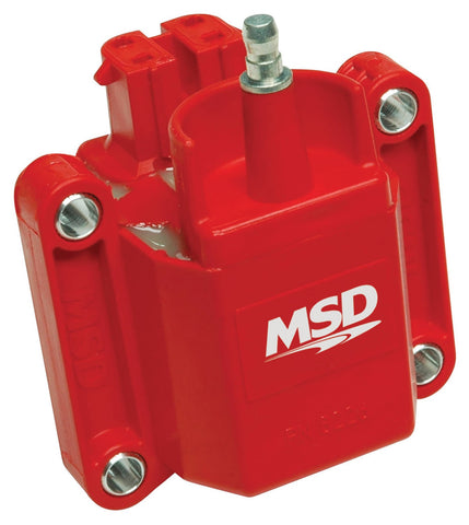 MSD GM Dual Connection Ignition Coil; Direct Replacement; 5.6 mH Inductance; 44000 Max Voltage; 220 ma Peak Current; 300 uS Spark Duration; 100:1 Turns Ratio; Red; Single;