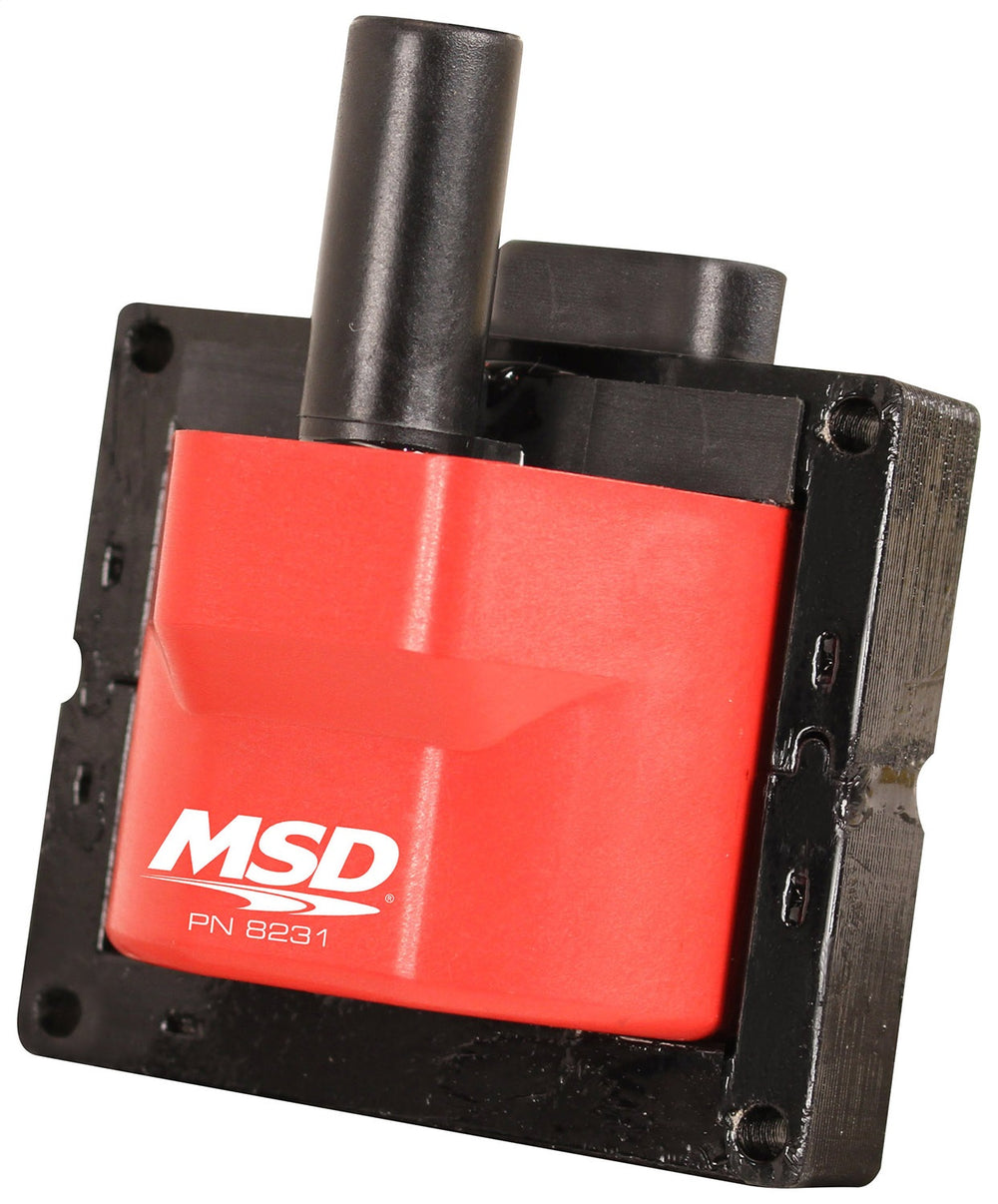 MSD External Single Connection Ignition Coil; Entry Level Spark Output w/Single Connector; 3.6 mH Inductance; 40000 Max Volts; 80:1 Turns Ratio; Red/Black;