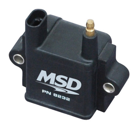 MSD Blaster Ignition Coil; Single Tower; CPC Ignition; 36.7 mH Inductance; 43000 Max Voltage; 800 mA Peak Current; 125 uS Spark Duration; 85:1 Turns Ratio; Black;