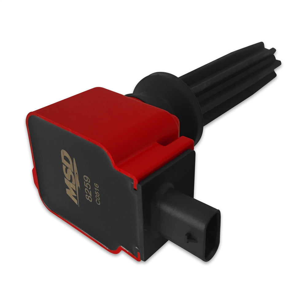 MSD Ford EcoBoost Direct Ignition Coil; Direct Bolt-In Replacement; Square; 90 Degree Black Plug; Red; Single;