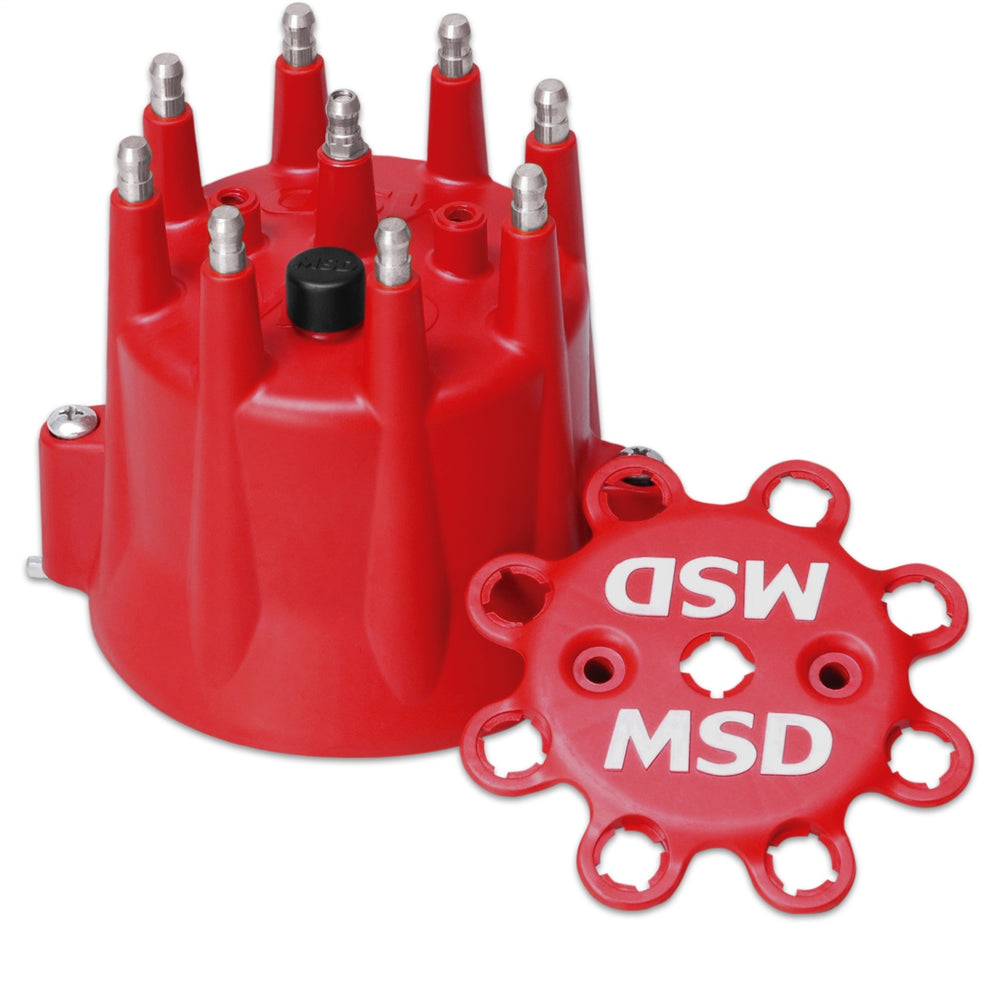 MSD Distributor Cap; HEI Style Tower Window Cap And Wire Retainer; Red;