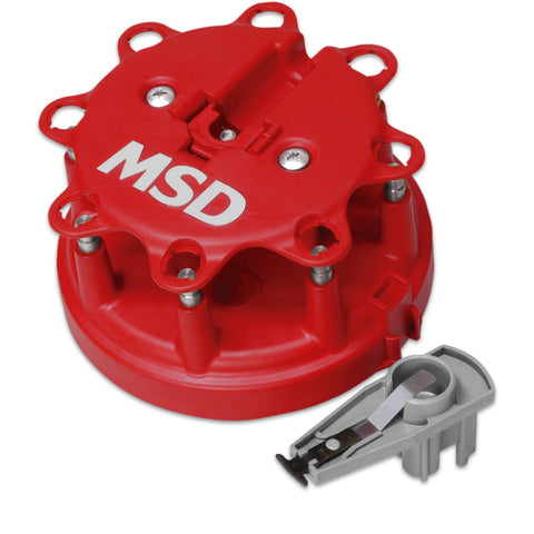 MSD Distributor Cap And Rotor Kit; Incl. Cap/Rotor/Wire Hold Down; Red;