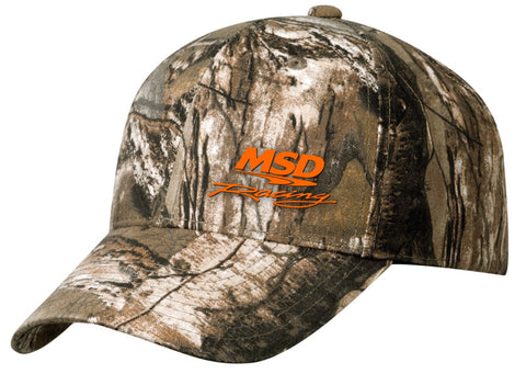 MSD Camo Baseball Cap; MSD Orange Race Logo Left; Brown Camo; Adjustable;