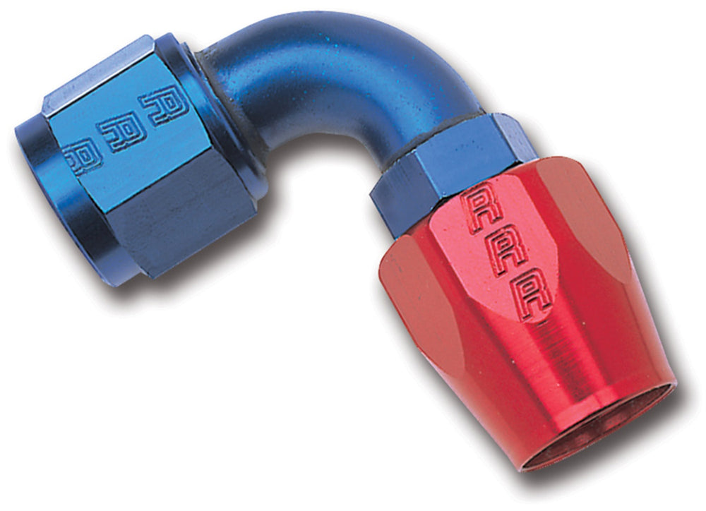 Russell Hose End; Full Flow; 90deg.;-4; Red/Blue