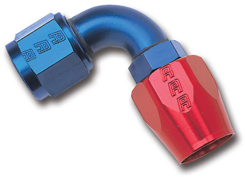 Russell Hose End; Full Flow; Swivel; 90deg.;-6; Red/Blue