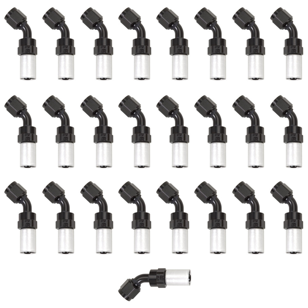 Russell HOSE END #6 CRIMP ON SWIVEL 45 DEG BLK/CLR (BULK PKG OF 25)