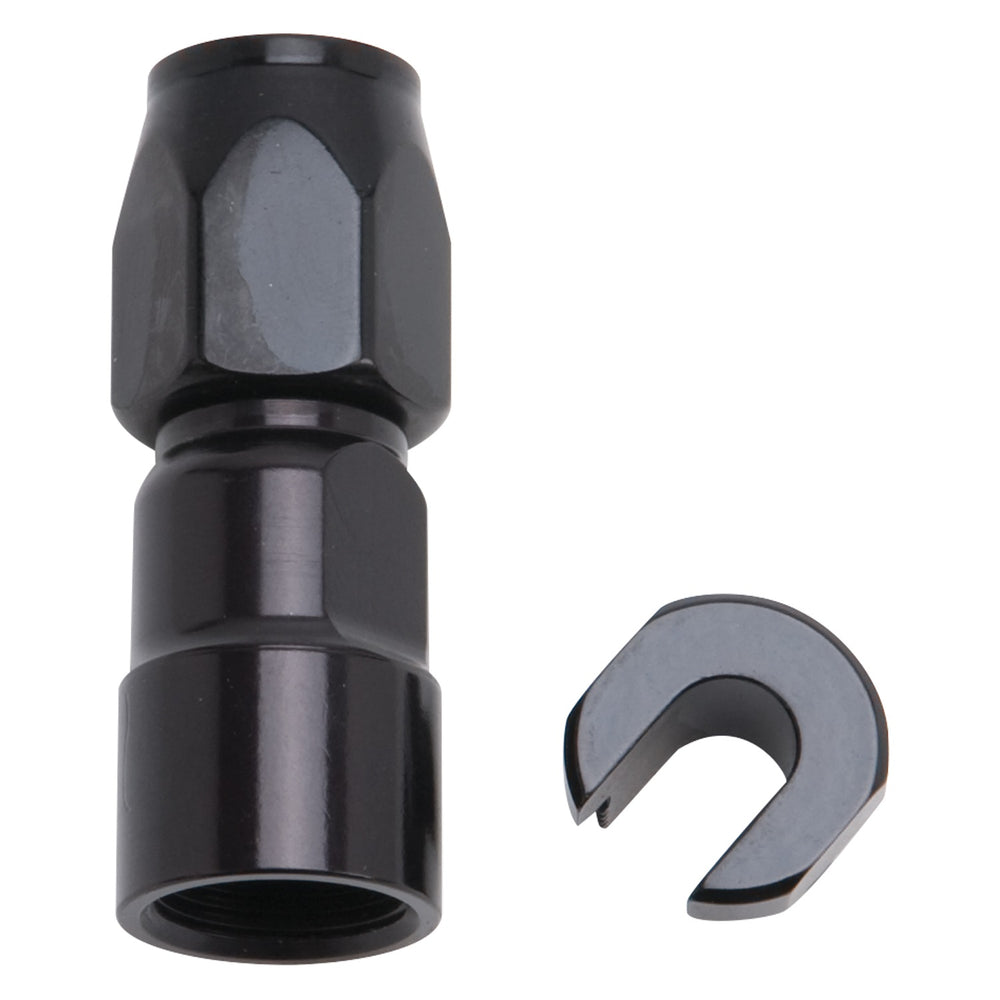 Russell HOSE END. 3/8in. SAE QUICK DISCONNECT FEMALE TO #6 HOSE. STRAIGHT. BLACK ANODIZED
