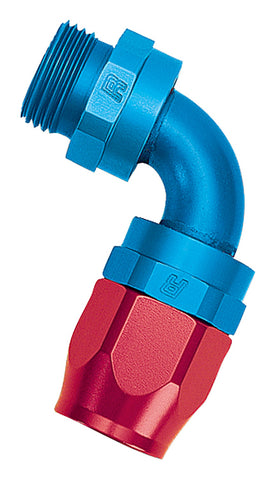 Russell HOSE END #6 HOSE TO #6 RADIUS INLET PORT SWIVEL 90 DEG RED/BLUE