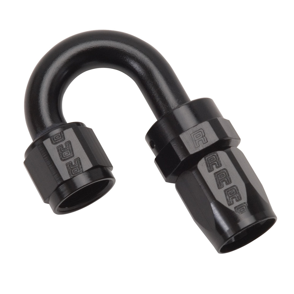 Russell FULL FLOW SWIVEL HOSE END 180 DEG-8 AN TIGHT RADIUS ALL BLK FINISH