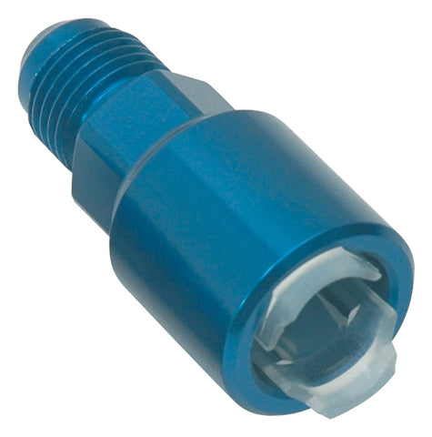 Russell EFI ADAPTER FITTING-6 AN MALE TO 5/16in. SAE QUICK DISCONNECT FEMALE BLUE ANODIZED FINISH