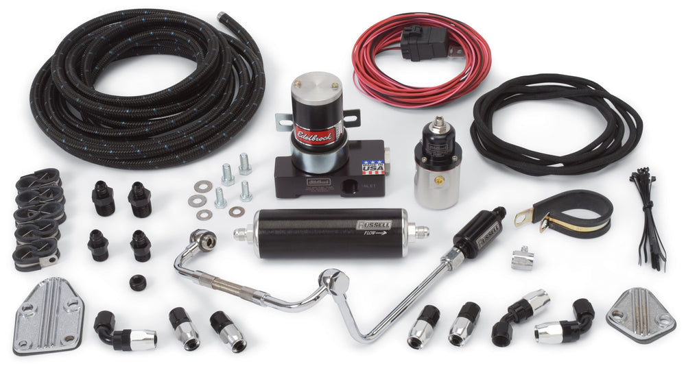 Russell COMPLETE CARB PLUMBING KIT DUAL FEED EDEL THUNDER SERIES AVS CARBS BLK/SLVR FINISH