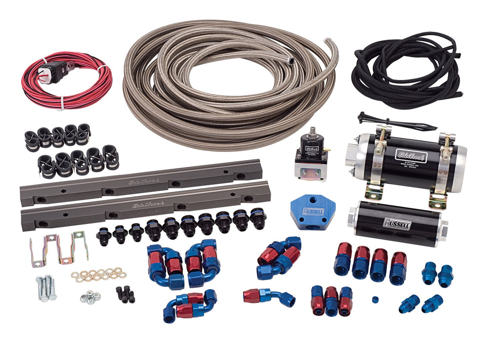 Russell COMPLETE EFI FUEL PLUMBING KIT CHEVY LS1 APPL. FOR USE W/VICTOR JR EFI MANIFOLD (P/N 29085) ONLY RED/BLUE FINISH