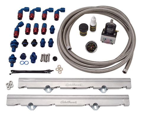 Russell EFI FUEL PLUMBING KIT FORD 5.0L PASSENGER CAR APPL. FIREWALL TO MANIFOLD RED/BLUE FINISH