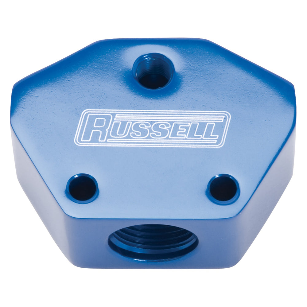 Russell BLUE ANODIZED BILLET Y BLOCK WITH-10 INLET AND-8 OUTLET