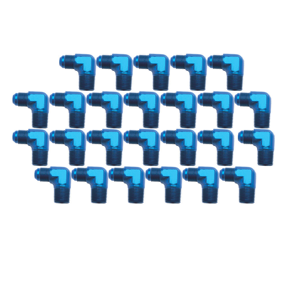 Russell BULK PKG (25 PCS)-3 TO 1/8in. NPT FLARE TO PIPE ADPTR; 90 DEG ELBOW; BLUE ANODIZE