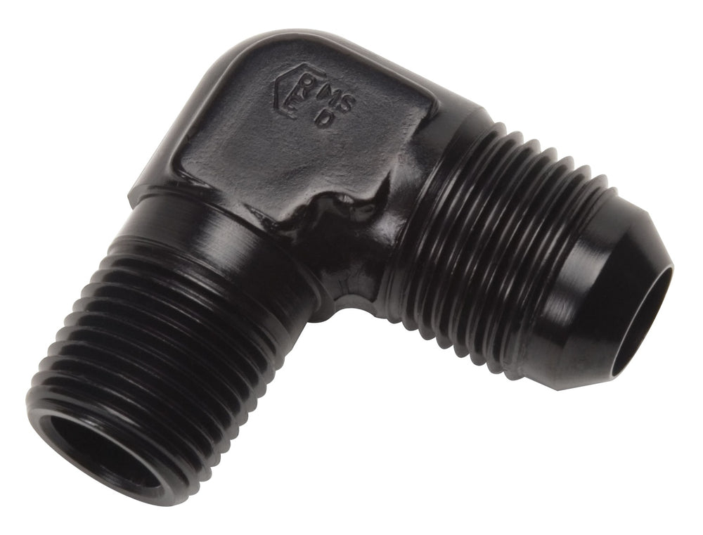 Russell ADAPTER FITTING #4 AN MALE FLARE X 1/4in. NPT MALE 90 DEG ELBOW BLK ANODIZED