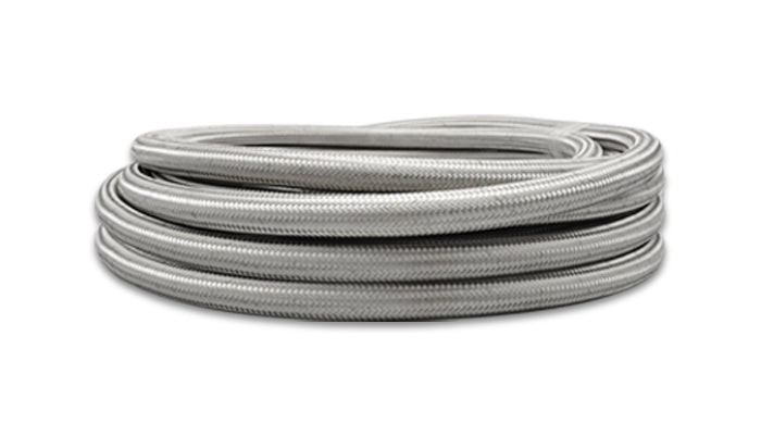 Braided Flex Hose, Stainless Steel, Size: -6AN, Hose ID: 0.34in, 2ft Roll