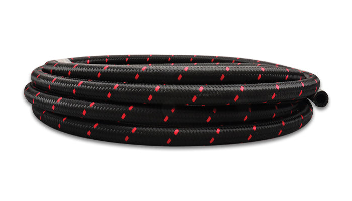 Braided Flex Hose, Nylon, Black/Red, Size: -4AN, Hose ID: 0.22in, 2ft Roll