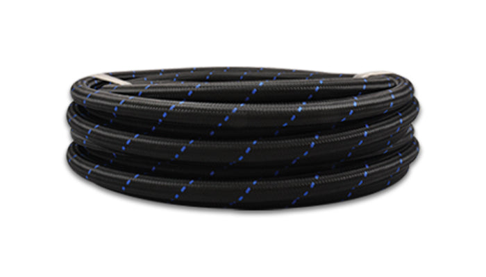 Braided Flex Hose, Nylon, Black/Blue, Size: -6AN, Hose ID: 0.34in, 2ft Roll