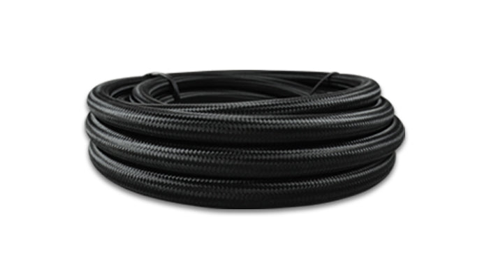 Braided Flex Hose, Nylon, Black, Size: -10AN, Hose ID: 0.56in, 2ft Roll