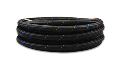 Braided Flex Hose, Nylon, Black/Blue, Size: -12AN, Hose ID: 0.68in, 2ft Roll