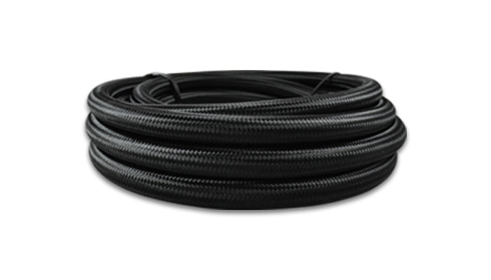 Braided Flex Hose, Nylon, Black/Red, Size: -12AN, Hose ID: 0.68in, 2ft Roll
