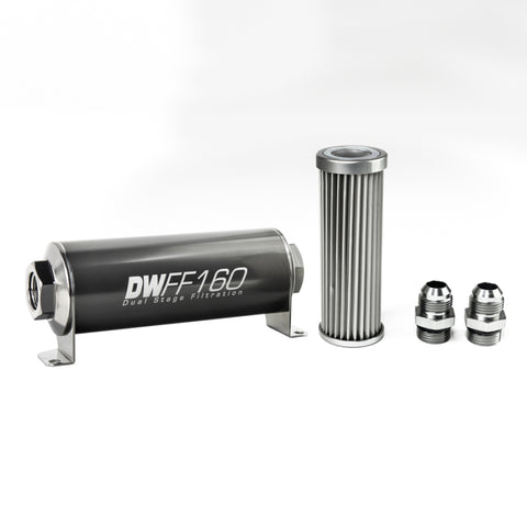 DeatschWerks Stainless Steel 10AN 5 Micron Universal Inline Fuel Filter Housing Kit (160mm)