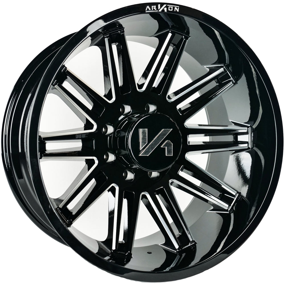Churchill Off Road Wheels Gloss Black Milled Edges 22x12 8x6.5 -51 125.5mm Arkon Off Road