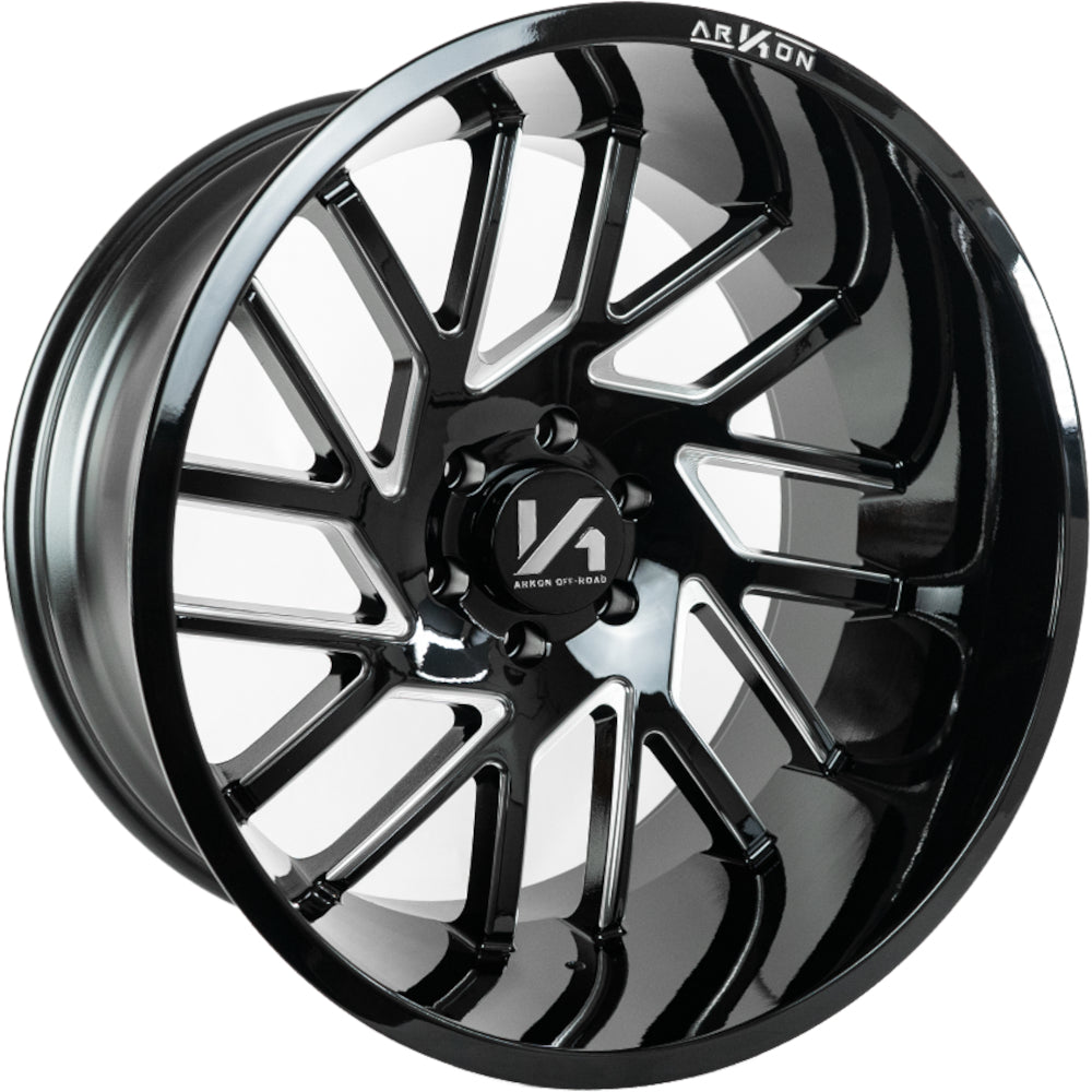 Mandela Off Road Wheels Gloss Black Milled Edges 22x12 6x5.5 -51 108mm Arkon Off Road
