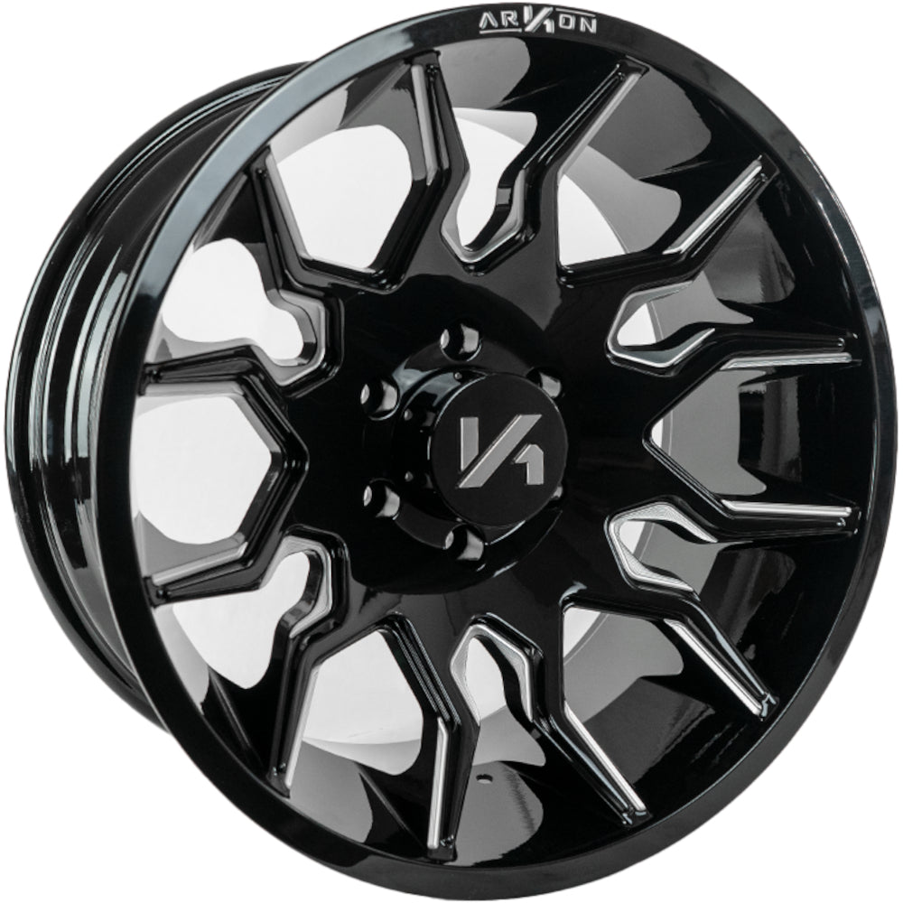 Roosevelt Off Road Wheels Gloss Black Milled Edges 20x10 6x5.5 -25 108mm Arkon Off Road